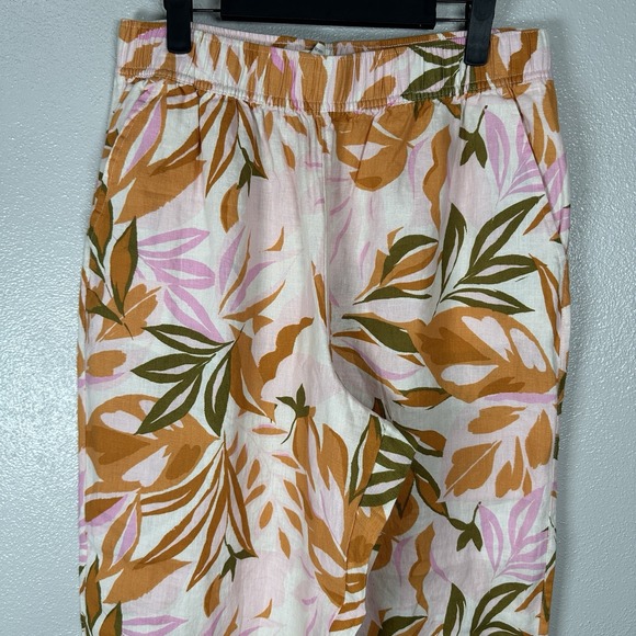 C&C California 100% Linen Floral Tropical Wide Leg Pull On Pants Womens Large - Picture 2 of 5